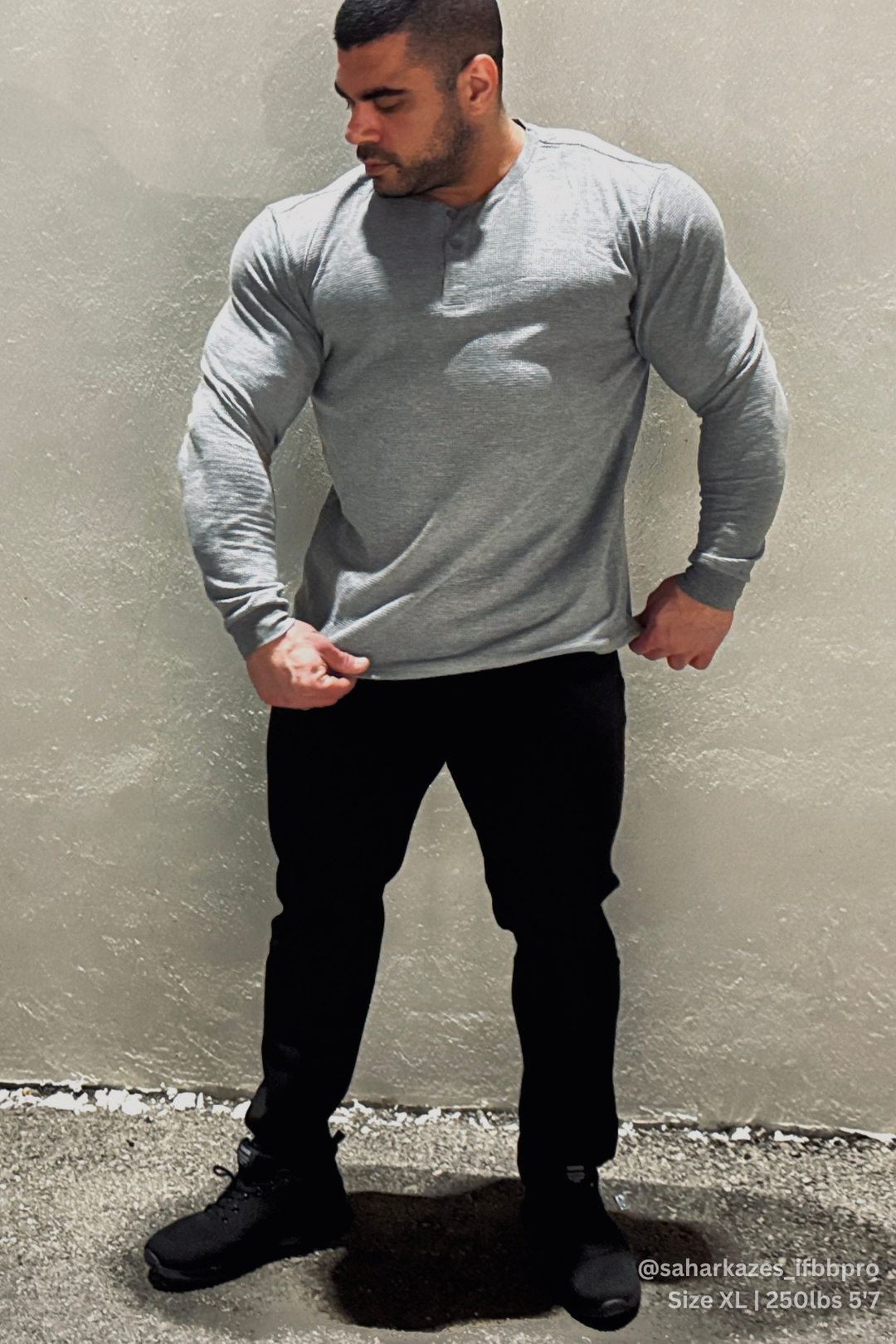 Waffle Knit Henley Long Sleeve T-Shirt - Dark Gray