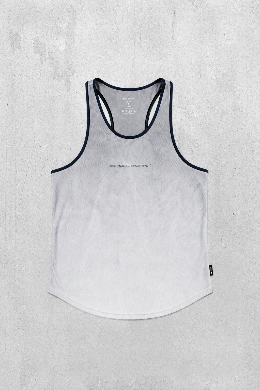 Fast-Dry Bodybuilding Workout Stringer - Dusted White w/ Navy