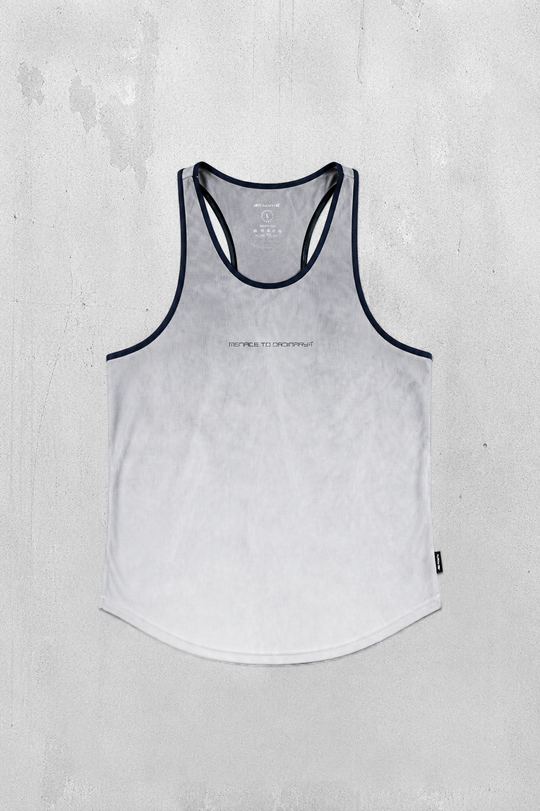 Fast-Dry Bodybuilding Workout Stringer - Dusted White w/ Navy