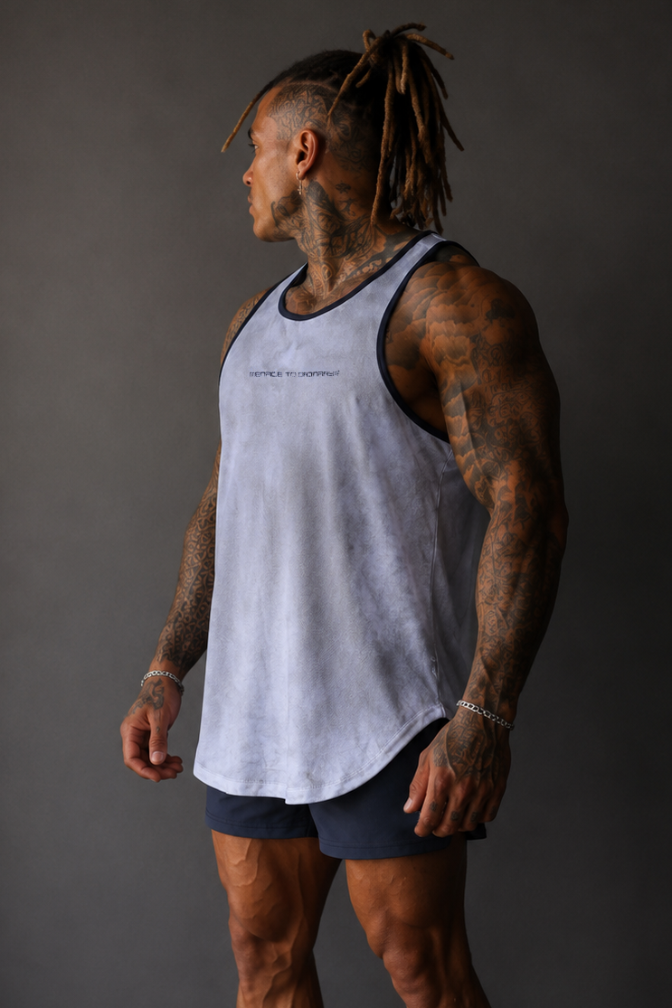 Fast-Dry Bodybuilding Workout Stringer - Dusted White w/ Navy