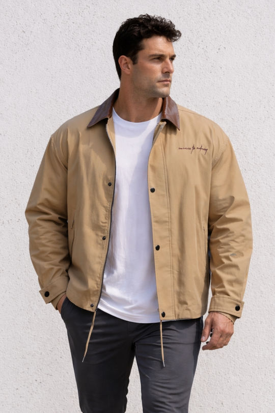 Retro Oversized Canvas Jacket - Khaki