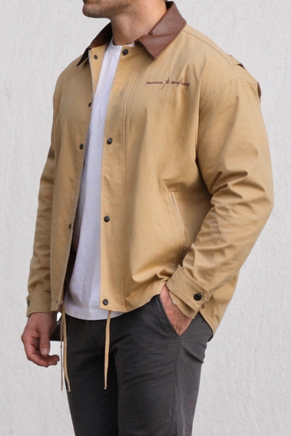 Retro Oversized Canvas Jacket - Khaki