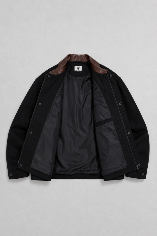 Retro Oversized Canvas Jacket - Black