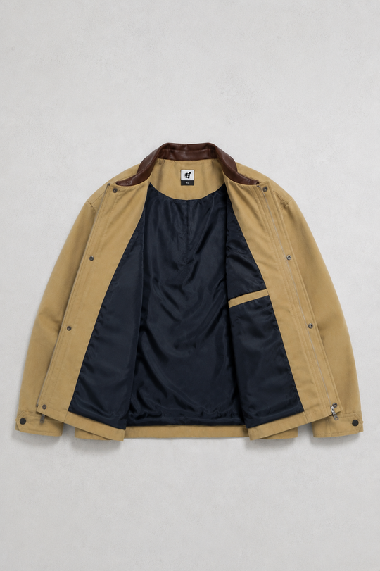 Retro Oversized Canvas Jacket - Khaki