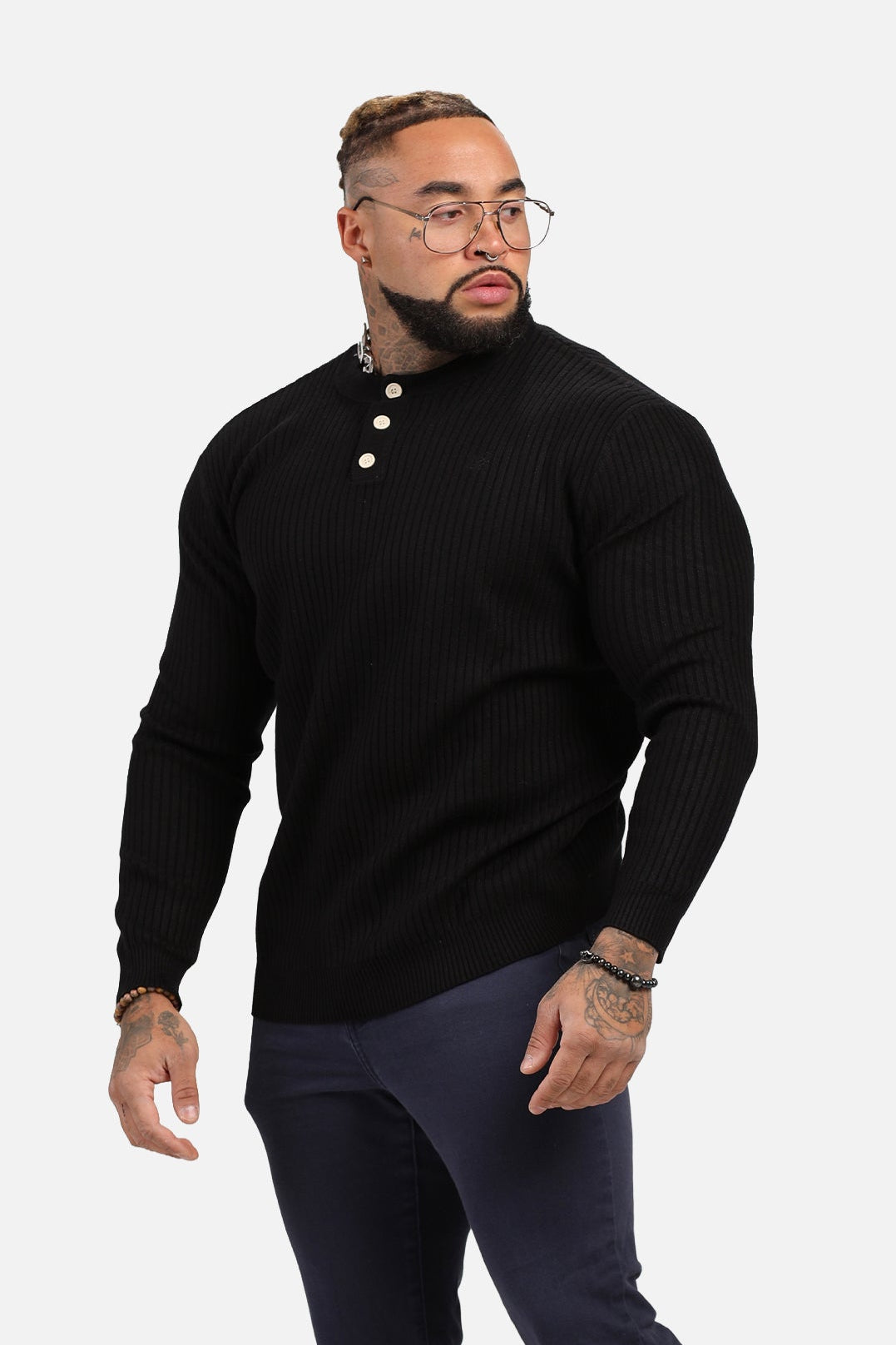 Classic Henley Sweater  - Black
