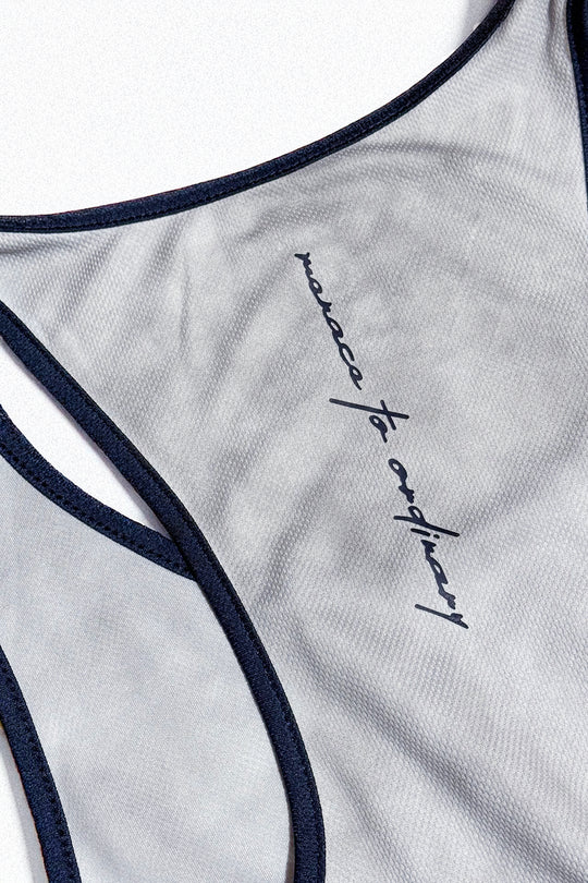 Fast-Dry Bodybuilding Workout Stringer - Dusted White w/ Navy