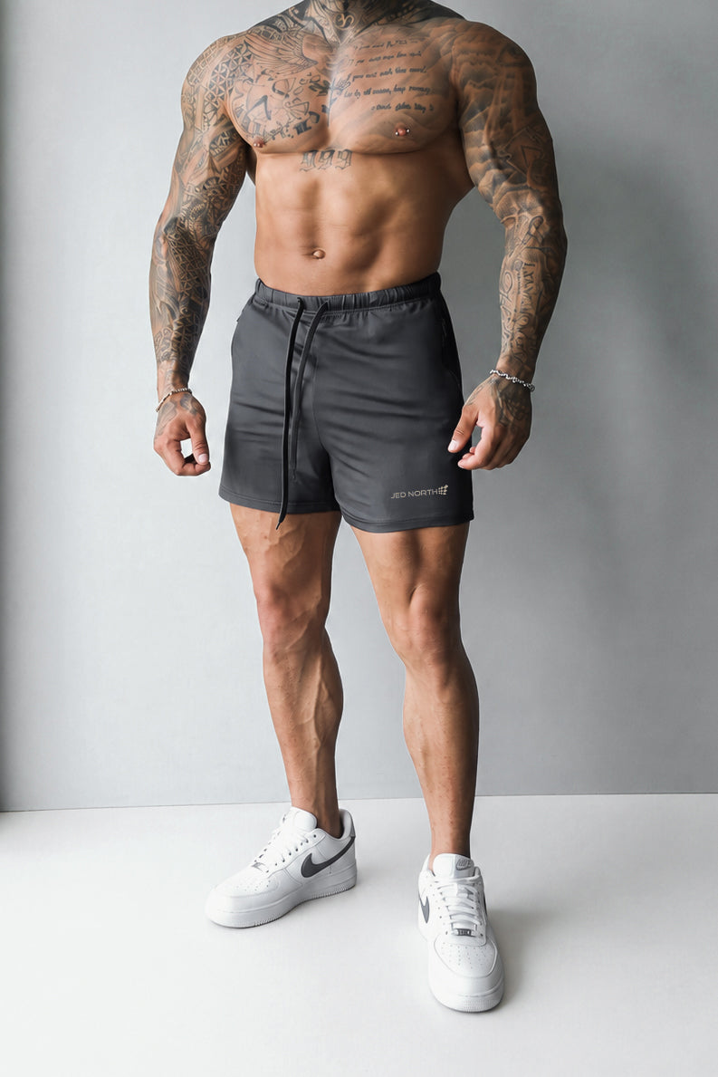 Agile Bodybuilding 4'' Shorts w Zipper Pockets - True Gray