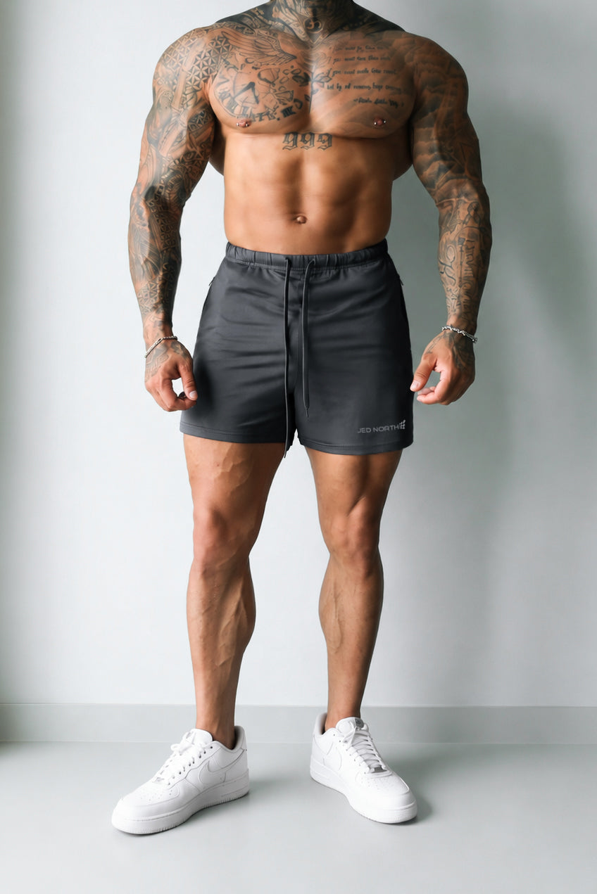 Agile Bodybuilding 4'' Shorts w Zipper Pockets - True Gray