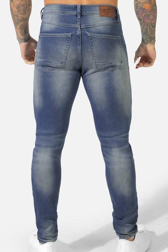 Men's Premium Fitted Stretchy Jeans - Faded Dark Blue