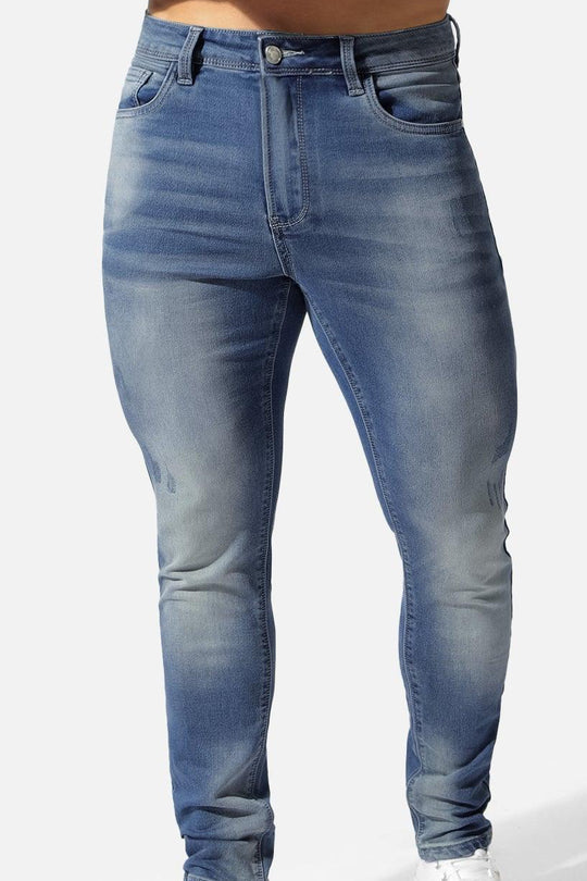 Men's Premium Fitted Stretchy Jeans - Faded Dark Blue