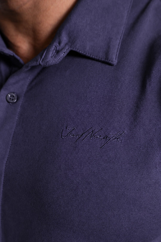 Premium Stretch Button-Up Shirt - Navy Blue
