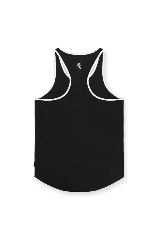 Fast-Dry Bodybuilding Workout Stringer - Black w White Trim