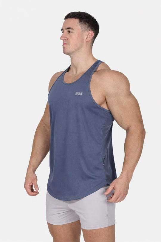 Fast-Dry Bodybuilding Workout Stringer - Gray USA Logo