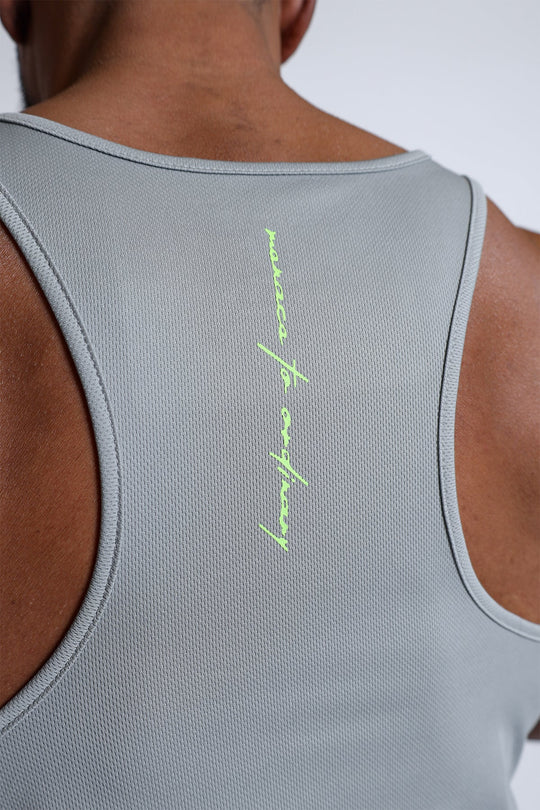 Fast-Dry Bodybuilding Workout Stringer - Light Gray w/ Neon Logo