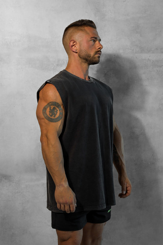 Retro Oversized Muscle Tee - Washed Black