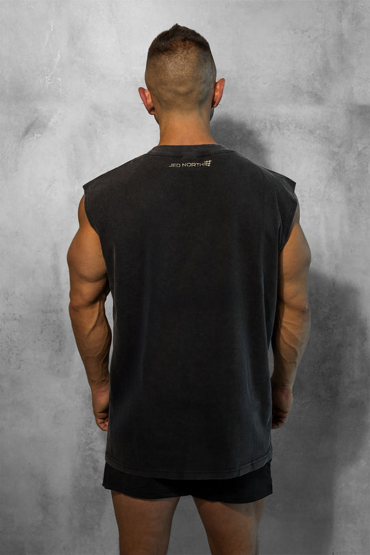 Retro Oversized Muscle Tee - Washed Black