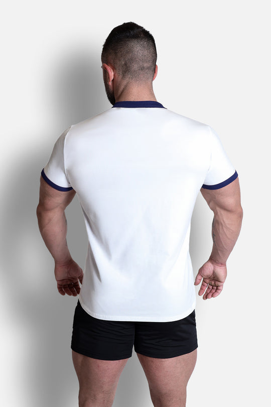 Muscle-Fit Ringer Tee - White w/ Navy Trim