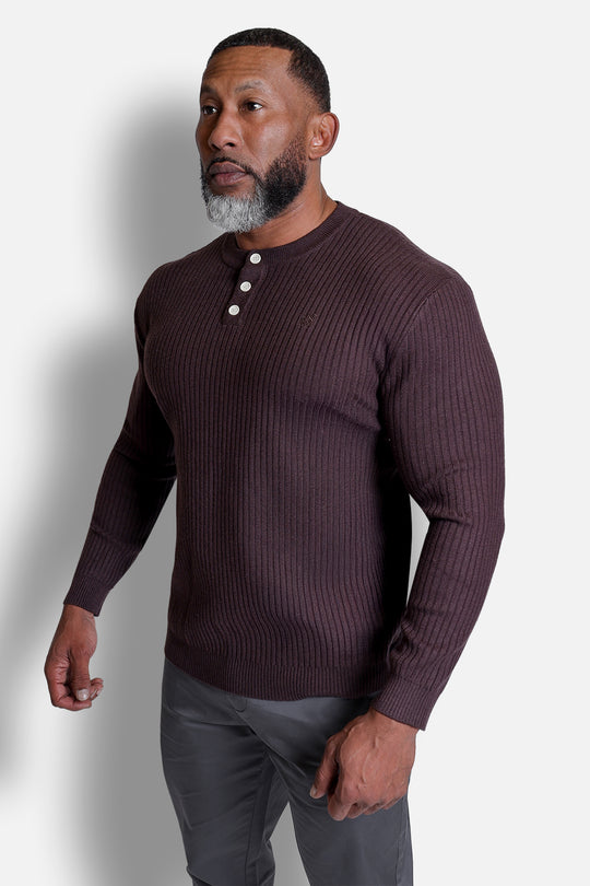 Classic Henley Sweater  - Brown