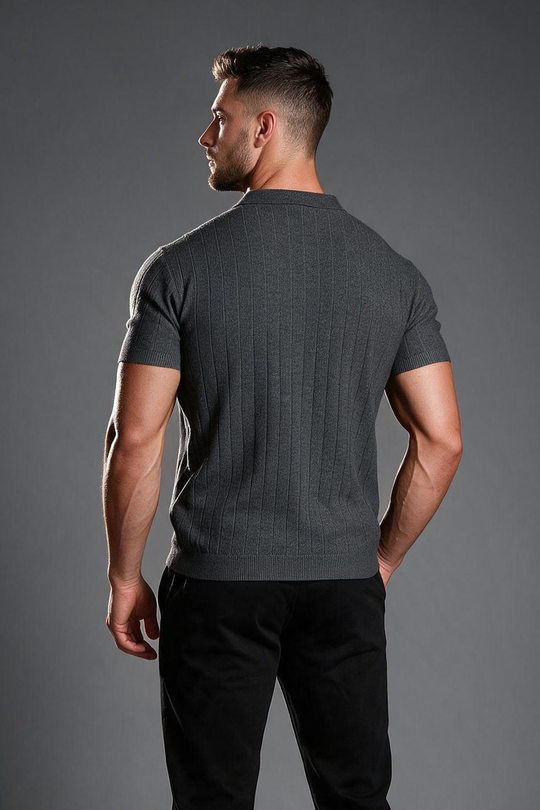Rib Knit Collared Polo  - Storm Gray
