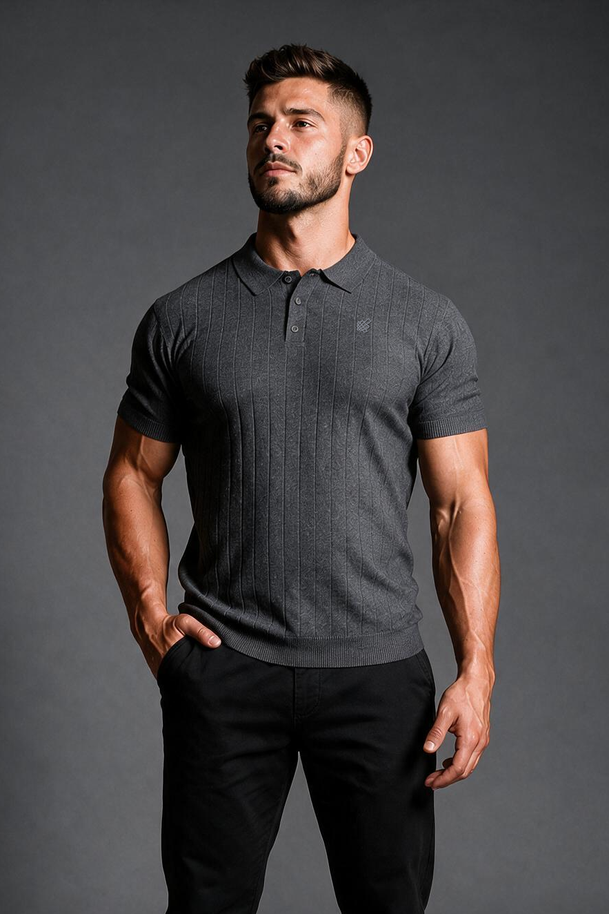Rib Knit Collared Polo  - Storm Gray