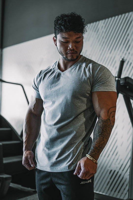 V Neck Muscle-Fit T-Shirt - Light Gray