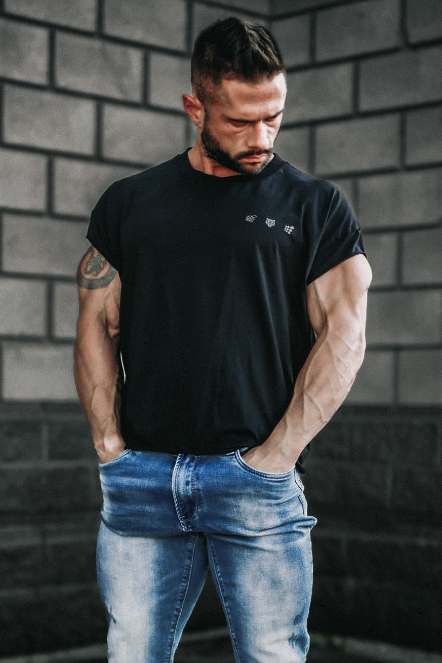 Oversized Raw-Cut Cropped Tee - Black