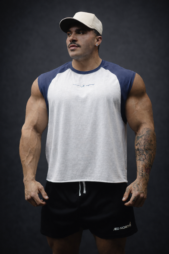 Raglan Sleeveless Tank Top - White & Navy