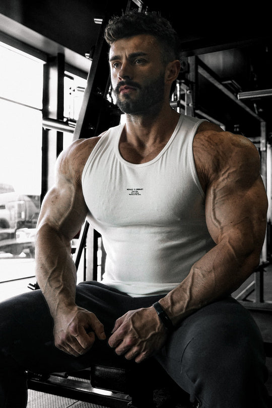 Ribbed Muscle Tank Top - White