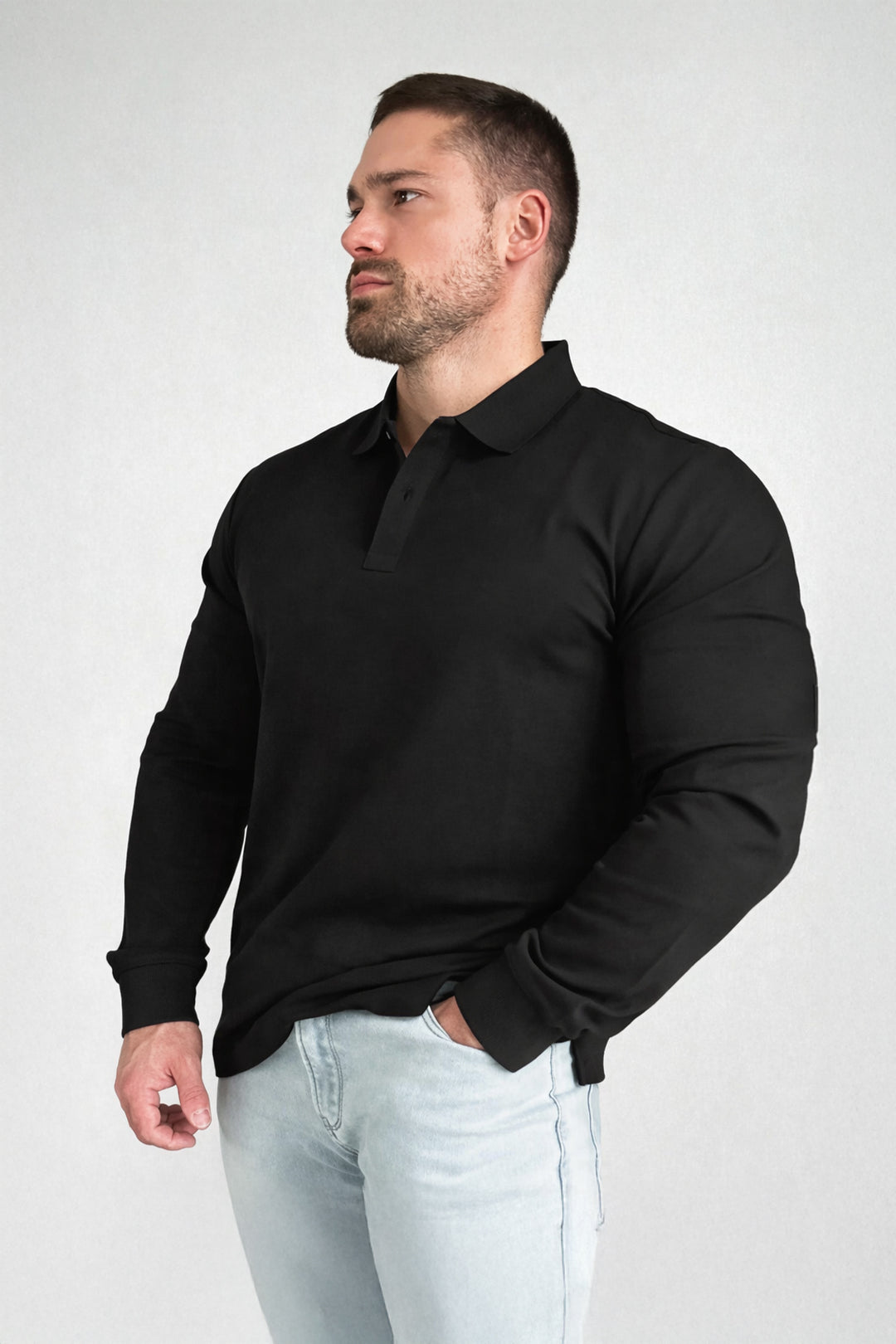 Polo Button-Up Longsleeve - Black