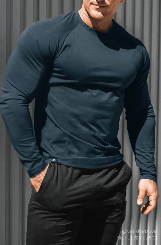 Titan Muscle-Fit Long Sleeve T-Shirt - Steel Blue
